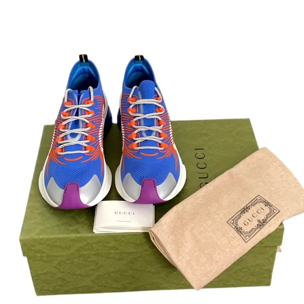 GUCCI Men's Run Sneaker Low Top Blue White Orange 680893 Size 11 US 11.5 NEW